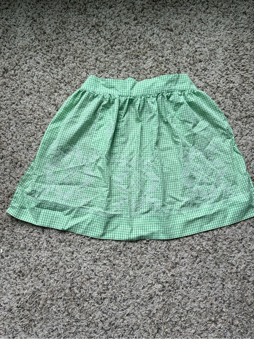 Vintage Hand Stitched Green Gingham Apron